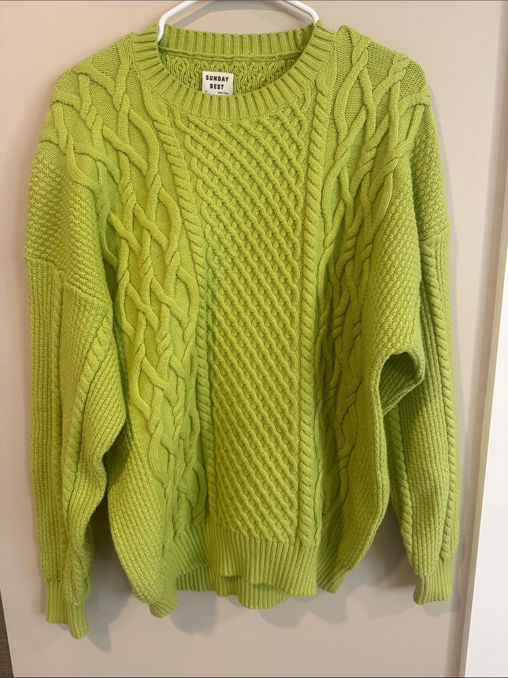 Sunday Best Lime Cable Knit Crew Sweater